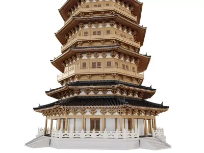 Ancient Japan Multi Level Pagoda Tower 3D model