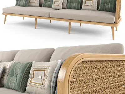 Wooden Rattan Furniture Collection modul 6 3D Model Pack