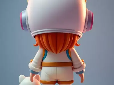 Cute Astronaut Girl Chibi Space Explorer Pet Cat Adorable Suit Low-poly 3D model