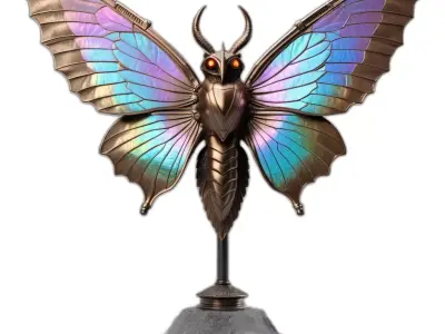 Iridescent SciFi Moth Statue Low-poly 3D model