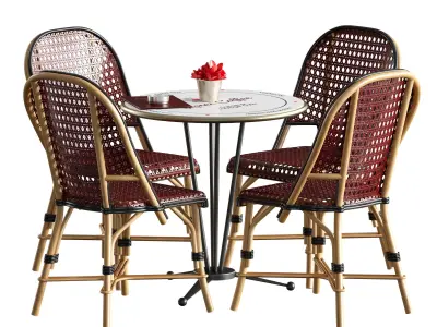 Outdoor furniture for a summer cafe cafe table and wicker chairs 3D model