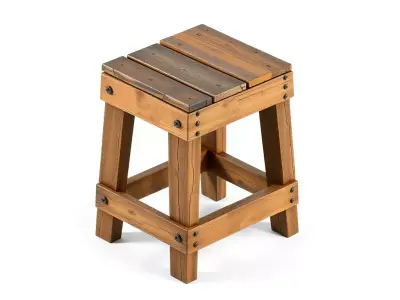 Rustic Wooden Stool Prop Low-poly 3D model