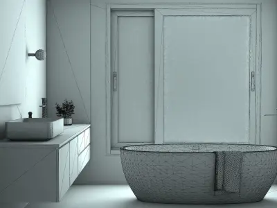 BATHROOM 2 modern with window overlooking sea 3D model
