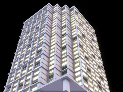 Skyscraper at Night - LowPoly Low-poly 3D model