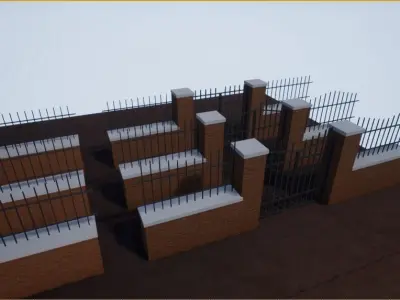 Modular Brick Wall and Gate Low-poly 3D model