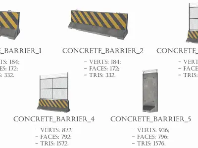 Set of 5 Concrete Barriers Low-poly 3D model