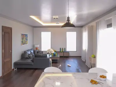 Modern Living room and kitchen 3D model