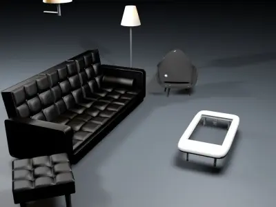 Room interior furniture items sofa chair and table with lights 3D model