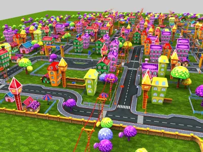 3D cartoon city toon Model Low-poly 3D model