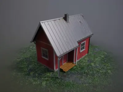 Scandinavian red cabin Low-poly 3D model