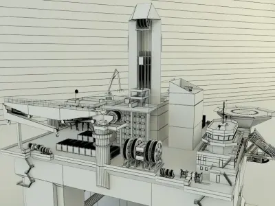 Semi submersible oil platform 3D model