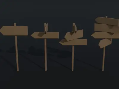 Cartoon fantasy wood sign Polygonal Style Low-poly 3D model