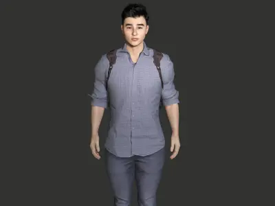 AAA 3D REALISTIC ASIAN MALE CHARACTER - YOUNG COLLEGE STUDENT Low-poly 3D model