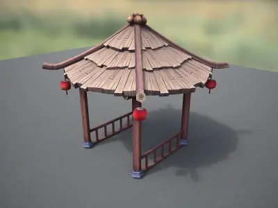 Chinese  Gazebo Octagonal Pavilion Low-poly 3D model
