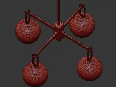 UNDIS four light chandelier in gold with glass balls 3D model