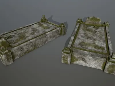 tombstone set two tombstones Low-poly 3D model