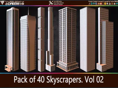 Pack of 40 Skyscrapers Vol 02 Low-poly 3D model