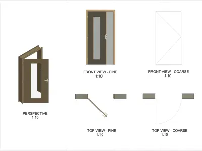 Single Door - Plain with Central Glass - 12 Handles - Revit 2020 3D model