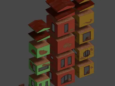 Modular low-poly houses Free low-poly 3D model