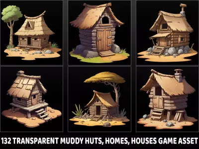 132 Transparent Fantasy Muddy Hut Home House Game Asset Texture