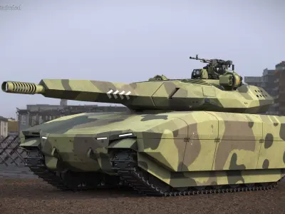 Armored Stealth Tank with Dual Armament Camouflage Green 3D model