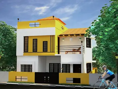 Exterior model of a house with both day and night rendering 3D model