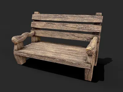 Wooden Benchs and Stools Set Low-poly 3D model