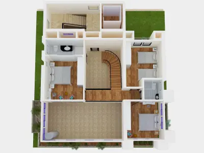 Axonometric View small villa Low-poly 3D model