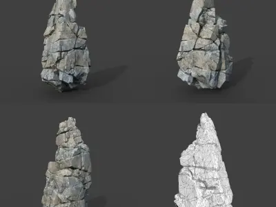 Low poly Gray Cliff Modular Rock 220101 Low-poly 3D model