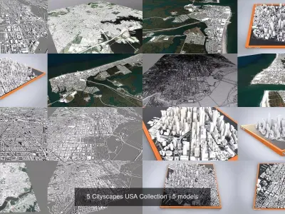 5 Cityscapes USA Collection 3D Model Pack