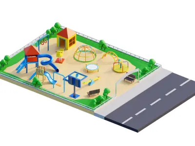 3D Isometric Playground Low-poly 3D model