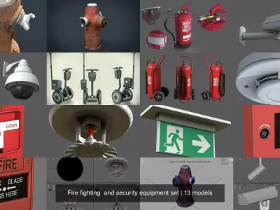 Fire fighting  and security equipment set 3D Model Pack