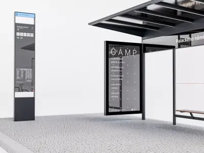 Prague tram and bus stop collection 3D model