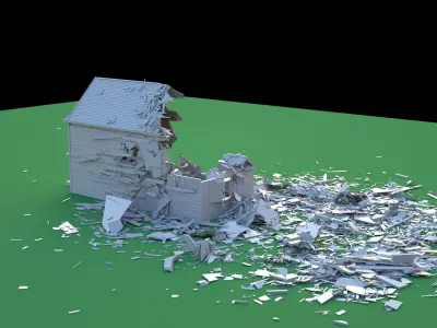 Destroyed Wooden Cottage 3D model