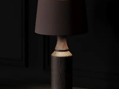 Pair of Lamps with Wood Foot and Brown Lampshade 3D model