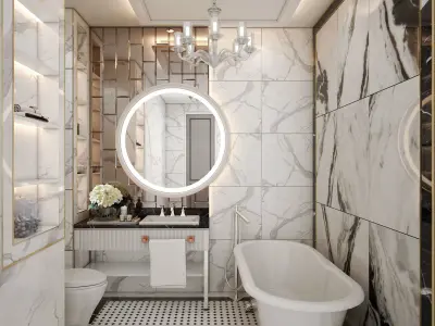 BATHROOM with marble floors and bathtub 3D model