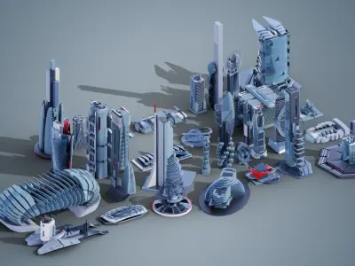 35 Futuristic Buildings VOL 3 Low-poly 3D model