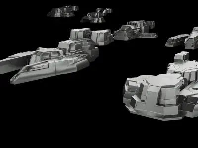 20 Spaceship Kitbash Set Hard Surface Low-poly 3D model