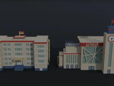 Cartoon Schools Polygonal Style Low-poly 3D model