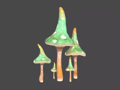 Fantasy Mushroom G09 Green Orange - Scene Backdrop Design Low-poly 3D model