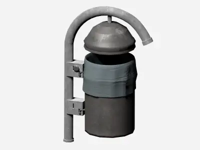 Grey cage type trash can with carrier bag Low-poly 3D model