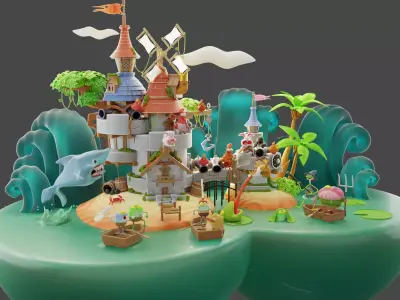 Frogs vs Chickens  Low-poly 3D model