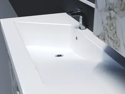 Bathroom vanity with marble top and mirror Low-poly 3D model