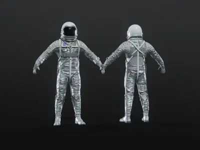 Mercury Navy Mark IV Silver Spacesuit Rigged 3D model