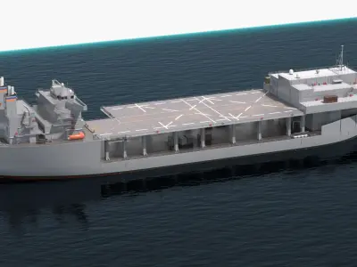  Sea Base Vessel with Open Deck Hangars on Water 