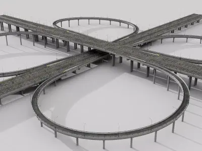 Highway Viaduct flyover 3D model 3D model Low-poly 3D model