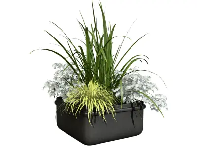 Urban Street Planter with Colorful Flowers Low-poly 3D model
