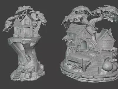 Fantasy Treehouse Village Miniature Fairy House 3D print model