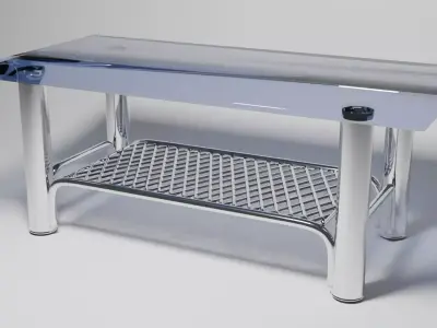 Modern Chrome Table with Grid Shelf and Blue Glass  3D model