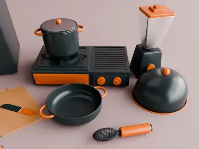 Comprehensive 3D Kitchen Appliance and Utensil Set Free low-poly 3D model